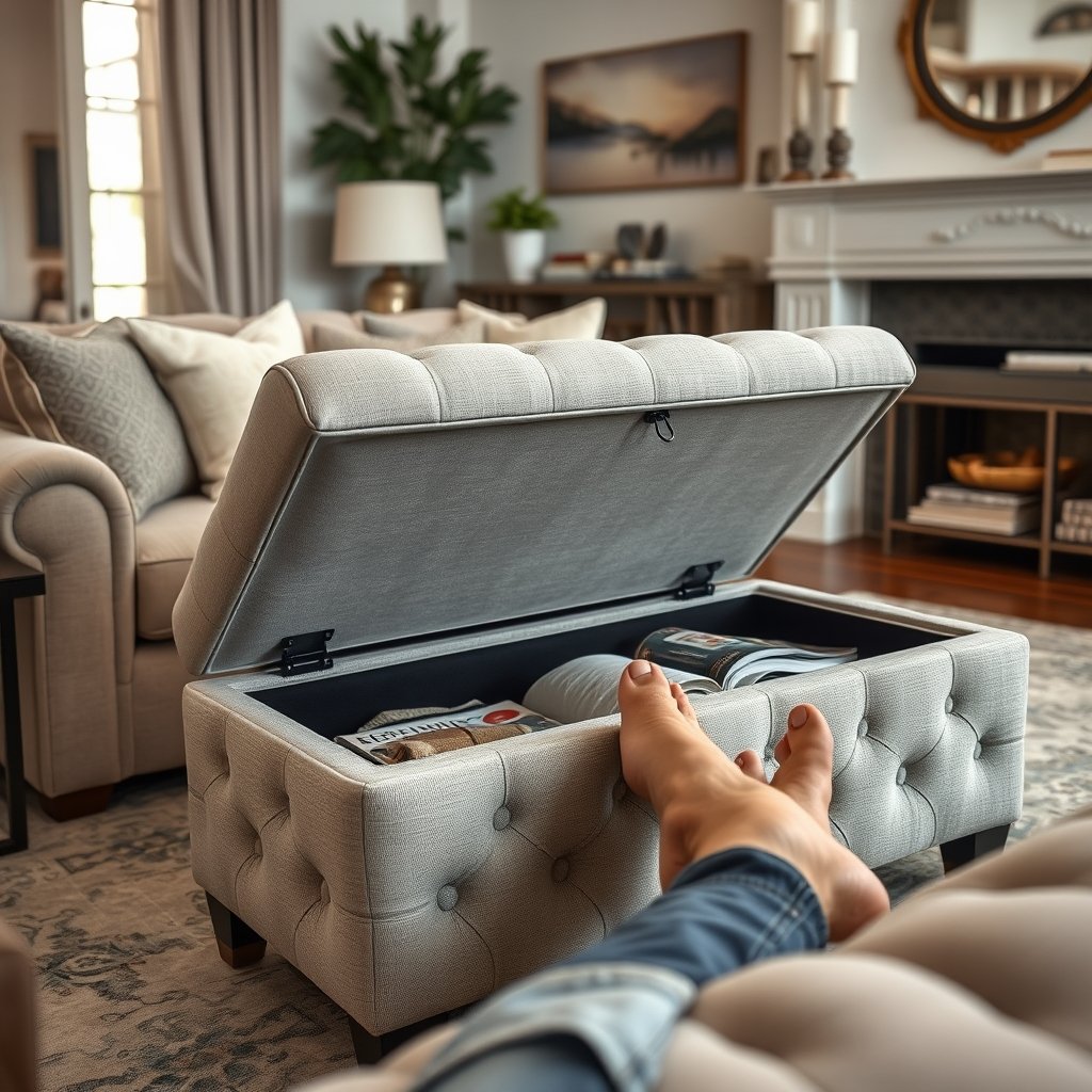storage ottoman in action