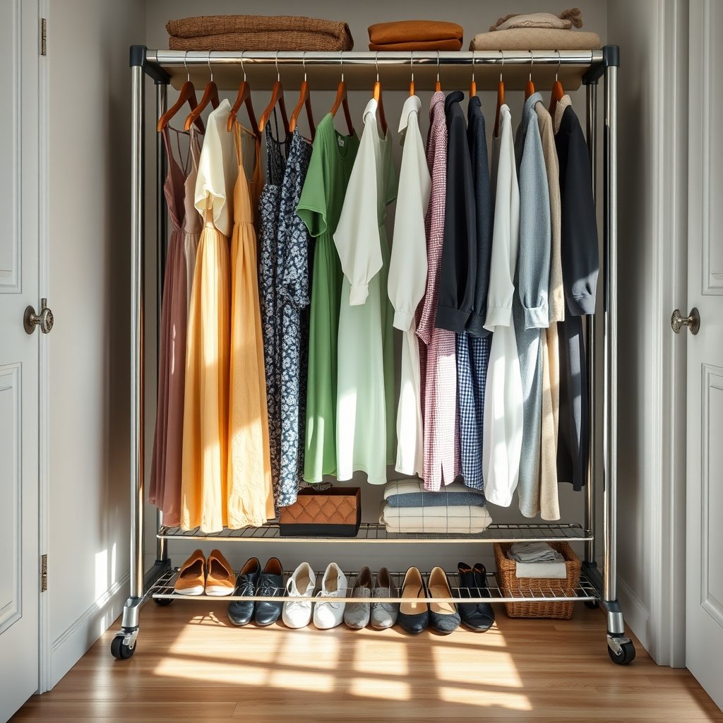 garment rack in action