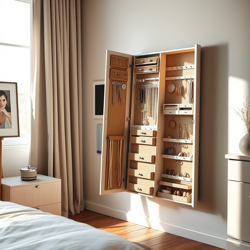 wall mounted jewelry storage mirror
