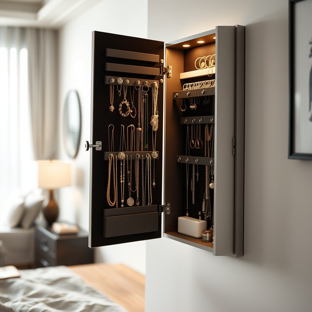 modern jewelry storage mirror