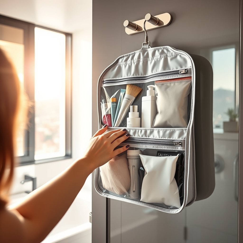 toiletry bag in action