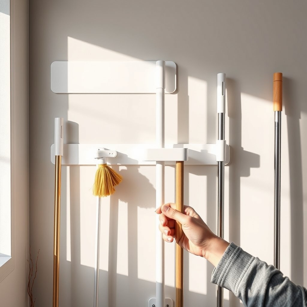 broom holder in action